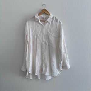 Eileen Fisher Top Womens Large White Button Up Gauzy Organic Cotton Long Sleeve
